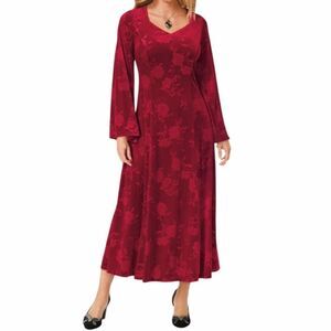 The Pyramid Collection El Fuego Floral Velvet Burnout Maxi Dress Red M NEW